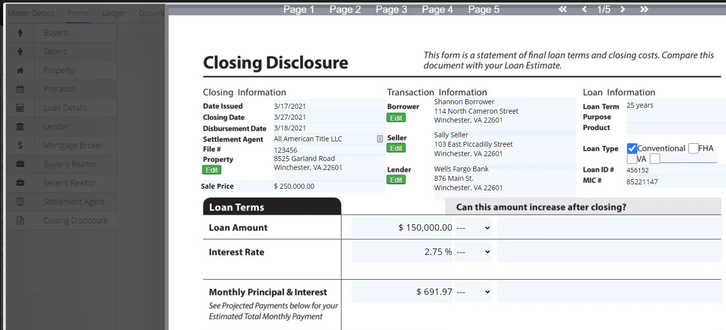 Closing Disclosure Generation